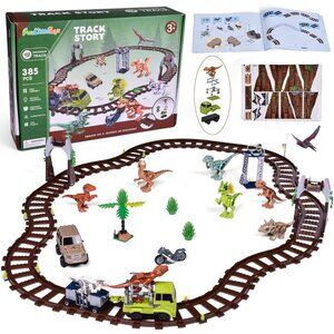 Fun Little Toys Dinosaur Track Story Set With 385 Pieces For Ages 3+